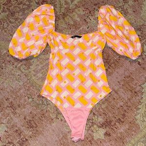 Zara Pink & Yellow Bodysuit, Size Small